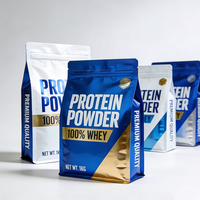 Poudre de protéines de lactosérum avec logo personnalisé, emballage en sachet de 250 g et 500 g, sachet jetable à fermeture thermique, emballage individuel de poudre de protéines, sachet à fond plat