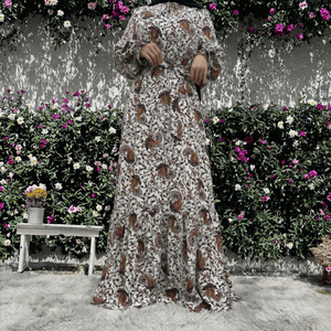 6373 #   Vestidos Musulmanes Vintage Étnicos Florales Ligeros de Poliéster Transpirable Antiarrugas con Estiramiento en Cuatro Direcciones, Manga Larga y Cintura Alta - Product Image 2