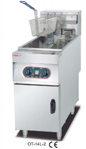 Équipement de cuisine commercial, <span class=keywords><strong>friteuse</strong></span> électrique à double cuve 20L+20L, machine à frire en acier inoxydable sur pied avec armoire - Product Image 4