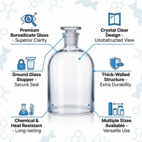 Cloche en verre borosilicate transparent à parois épaisses avec bouchon en verre taillé, équipement scientifique de laboratoire, vente en gros