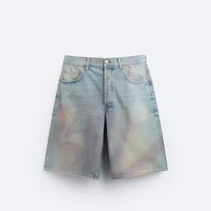 Short teint ample Short ample cinq poches effet lavé coloré fermeture à bouton avant - Product Image 1