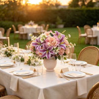 Ramo Mixto de Lirios y Rosas de Seda, Regalo Romántico, Diseño Floral, Arreglo en Jarrón, Centro de Mesa para Bodas, Decoración de Interiores para el Hogar