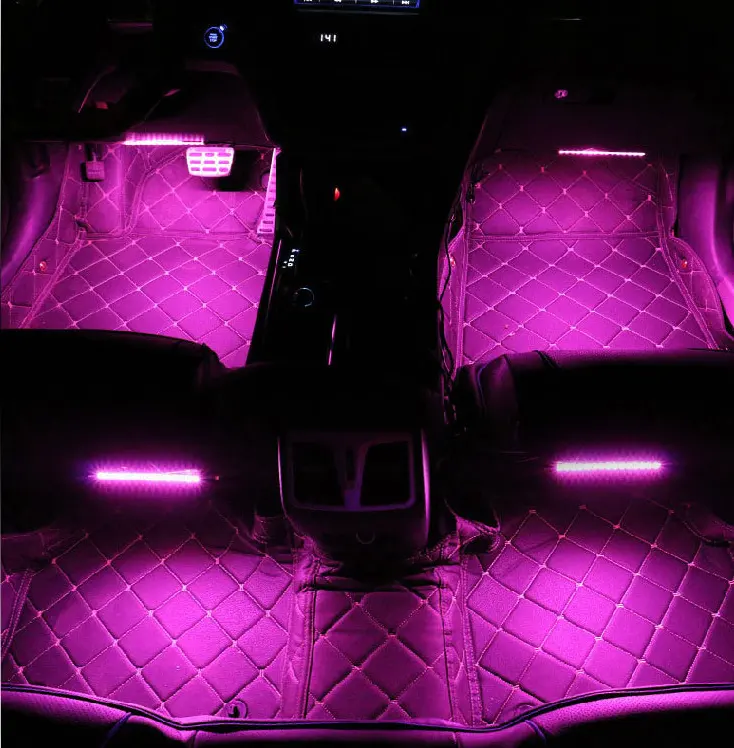 Music/Remote control RGB 4pcs car lighting led strip car interior foot atmosphere Light with cigerrete