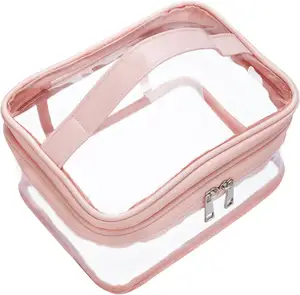 Moderne Transparante Roze Pvc Reistas Waterdichte Oxford Doek Single-Tier Opslag Cosmetica Sundries Sieraden Gereedschap Garderobe