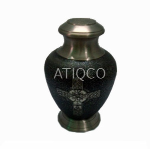 Hand Engraved Solid Brass Cremation Metal <b>Jar</b> Latest Attractive Green Flower Printed Highest Quality Funeral Supplies - Product Image 5