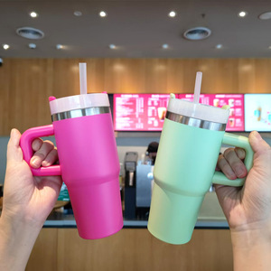 Stainless Steel Tumbler 14oz With Straw And Handle For Travel And Car Use - Product Image 1