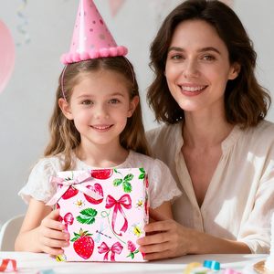 Strawberry Wrapping Paper Roll 17 Inch X 33 Feet <b>Pink</b> Floral Bow Design Gift <b>Wrap</b> Art Paper - Product Image 6