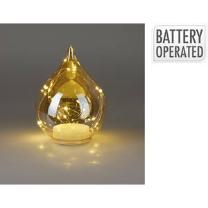 Goutte de verre ambré avec 20 LED, H. 24 cm - Product Image 1