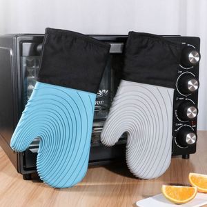 Kingwise <b>Long</b>-Style Silicone Oven Glove Set Heat Resistant <b>Slip</b>-Resistant for Baking Food BBQ Grill Use Cotton Microwave Mitt - Product Image 2