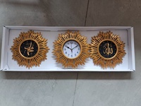 Ensemble d'horloges murales islamiques personnalisées avec calligraphie arabe, 3 pièces, décoration murale pour la maison, ensemble d'horloges murales en or avec calligraphie arabe, 3 pièces
