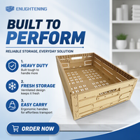 Caisse en plastique pliable à grain de bois, boîte de rangement pliable et empilable, panier ventilé pour fruits et légumes