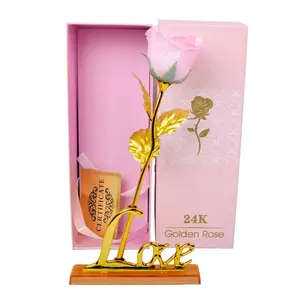 Custom 24K Gold Plated Rose Forever สีทองฟอยล์ Trim <span class=keywords><strong>กุหลาบ</strong></span><span class=keywords><strong>ดอก</strong></span>ไม้ขายส่งสำหรับวันวาเลนไทน์ - Product Image 1