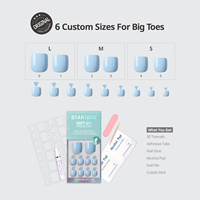 BTArtbox doux Gel XCOAT 3D Floral presse sur les ongles en gros court amande fait à la main bleu français pointe faux ongles