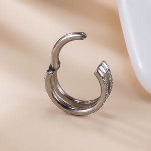 ASTM F 136 titanio 2 filas espacio circonita cúbica lados pavimentados anillos de segmento con bisagras anillos de nariz pendientes Piercing joyería para mujeres - Product Image 3