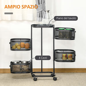 HOMCOM Carrito de comida con 4 cestas, superficie de soporte y ruedas, en acero y PP, 33x33x77 cm - Product Image 4