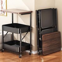 Chariot mobile pliable en bois de style médiéval soigneusement sélectionné, avec roues en fer et design carré – Idéal pour chambre, salon, rangement de collations