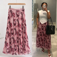 Jupe longue plissée taille haute à imprimé floral pour femme, coupe trapèze, élégante et décontractée pour l'été, les vacances ou le bureau, vente en gros