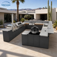 Îlot de cuisine extérieur modulaire de luxe en U, ensemble de cuisine extérieure en acier inoxydable avec barbecue au gaz naturel, armoire durable et évier