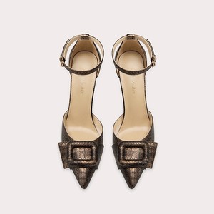 Elegantes Sandalias de Tacón de Aguja con Diseño de Serpiente Marrón, Tira Única, Hebilla Cuadrada y Punta Puntiaguda, Tallas Grandes - Product Image 3