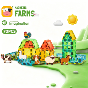 Set di <span class=keywords><strong>Piastrelle</strong></span> Magnetiche a Tema Fattoria, Blocchi Magnetici 3D Trasparenti con Figure di Animali, Regalo Educativo STEM e per il Gioco Creativo - Product Image 3