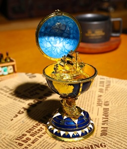 Bán buôn nhanh chóng vận chuyển màu xanh toàn cầu cổ điển trứng hình hộp đính với thuyền sáng tạo trang trí nhà Quà Tặng - Product Image 3