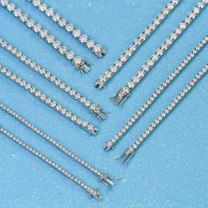 Wholesale 925 Silver white Gold Plated Brilliant Cut Moissanite Tennis Chain 2mm <b>D</b> VVS1 10g Hip Hop Iced <b>Necklace</b> Gifts Jewelry - Product Image 1
