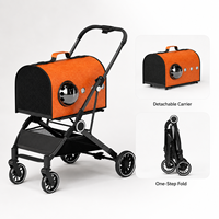 Fabricant de poussettes pour animaux de compagnie, poussette pour animaux de compagnie en alliage d'acier au carbone, coque en cuir PU, porte-animaux détachable, capacité de charge de 25 kg, vente en gros OEM