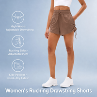 Shorts marron côtelés à taille haute pour femme avec fronces et cordon de serrage, poches latérales, séchage rapide - Fournisseur et exportateur