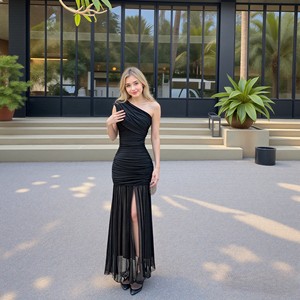 Đầm dạ hội nữ dài, một dây, chất lưới gợi cảm, eo cao, ôm dáng, xẻ đùi, thanh lịch, mùa hè - Product Image 2