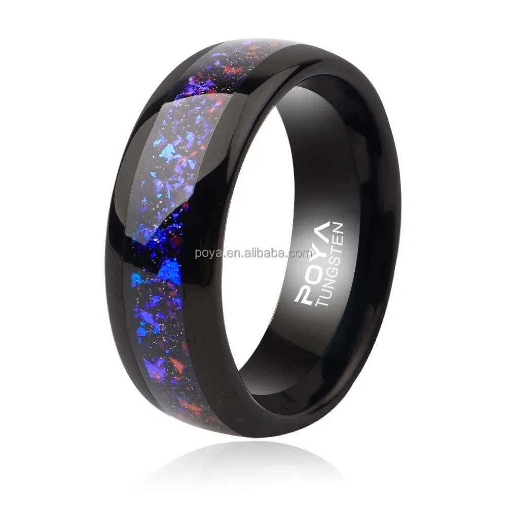 POYA Nebula Couple Rings 8mm 6mm Black Polished Dome Tungsten Wedding Ring for Men Comfort Fit