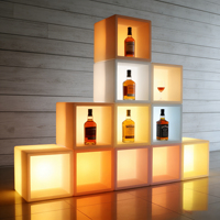 Meuble de bar portable, design moderne, éclairé par LED, étanche, durable, cube de présentation de boissons