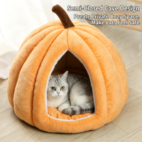 Lit pour chat en forme de citrouille semi-fermé, nid douillet en peluche toute saison pour chats et petits chiens