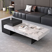 Mesa de Centro Rectangular de Cuarzo, Estilo Italiano Moderno, Minimalista y de Lujo Ligero, con Marco Acrílico, Ultra Simple y de Alta Gama