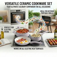 Ensemble de casseroles et poêles E-Top rose, antiadhésif, en céramique