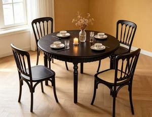 Vintage Dark Wood <b>Round</b> <b>Dining</b> <b>Table</b> Set, Farmhouse Windsor Chairs with Rattan Seats - Product Image 3