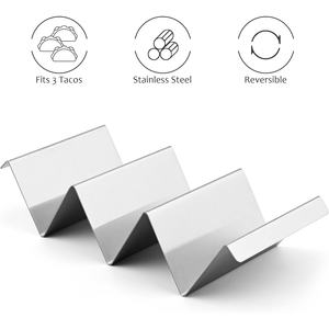 Venta al por mayor en forma ondulada 4 Pack de acero inoxidable Taco Holder Stand Set de 4 Estilo de bandeja - Product Image 3