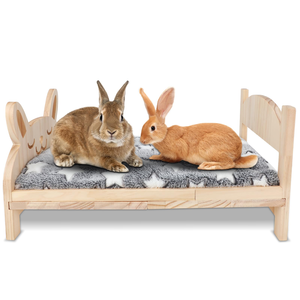 Grand lit lapin en bois, lit pliant 2-en-1 pour animaux de compagnie avec coussins amovibles, lit pour petits animaux, <span class=keywords><strong>habitat</strong></span> de couchage pour plusieurs animaux de compagnie - Product Image 1