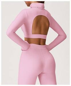 Nouveauté : haut de yoga à manches longues pour femme, brossé, dos ouvert, devant creux, extensible, séchage rapide, doux pour la peau, course à pied, salle de sport - Product Image 6