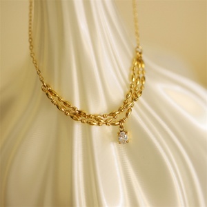 Collar de Cadena con Eslabones Delicados, Chapado en Oro, Acero Inoxidable, con Colgante de Zirconia, Gargantilla para Mujer - Product Image 4