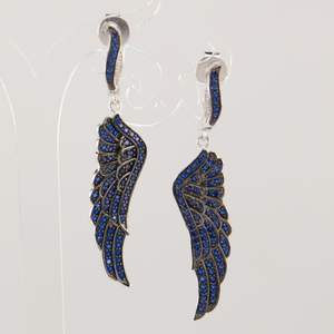 Vente chaude Individuation Boucles D'oreilles En Argent 925 Argent Bleu Cristal Aile Boucles D'oreilles Pour Cadeau D'anniversaire - Product Image 3