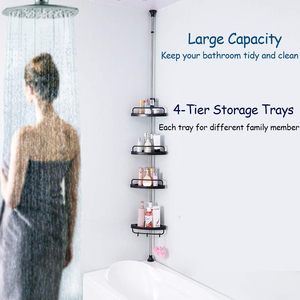 Rustproof מקלחת מדף אמבטיה מוט מוט מדף אחסון עם 4 סלים מתכווננת - Product Image 4