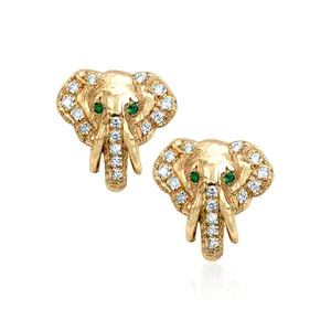 18k gold plated 925 sterling silver lucky tembo studs with diamond eyes elephant earrings