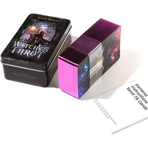 Baraja de Cartas del <span class=keywords><strong>Tarot</strong></span> de las Brujas con Impresión Personalizada, 78 Cartas del <span class=keywords><strong>Tarot</strong></span> Doradas en Morado en una Caja, Misterios del <span class=keywords><strong>Tarot</strong></span> - Product Image 2