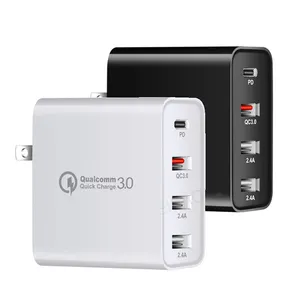 48W 4-port pengisi daya PD cepat QC 3.0 USB Tipe C Hub adaptor pengisi daya dinding US/EU/AU/UK pengisi daya standar tas Opp Universal