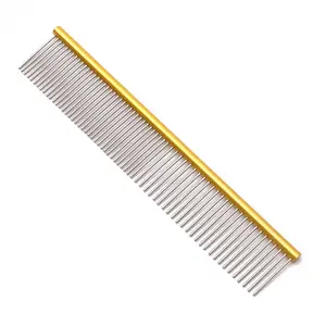 Custom Logo Dog Comb Pet Comb Stainless Steel Long Thick Hair Fur Removal Pet Hair Grooming Comb