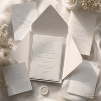 Invitation de mariage personnalisée intemporelle en relief, motif floral crème minimaliste avec cartes RSVP et de remerciement assorties