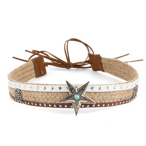 Bandeau de chapeau en cuir style western vintage, accessoires de chapeau bohèmes verts et perlés, accessoires de chapeau ethniques en cuir et tissu - Product Image 4