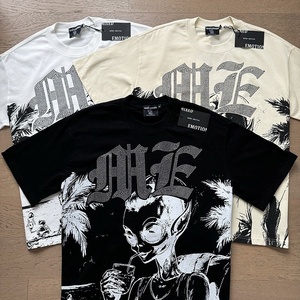 Camiseta de Manga Corta con Cuello Redondo, Estilo Vintage, con Estampado de Letras y Pedrería, Holgada, Informal, para Hombre y Mujer, MIXED EMOTION - Product Image 3