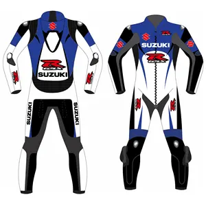 カスタムメイドバイクスーツカスタムロゴSUZUKI RACESUITレザーバイクスーツカスタムメイドロゴプリント