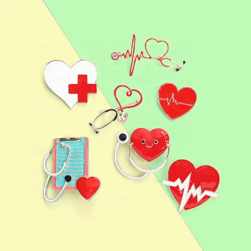 Eletrocardiograma personalizado esmalte médico pinos batimento cardíaco estetoscópio broches lapela emblemas presentes jóias para médicos e enfermeiros